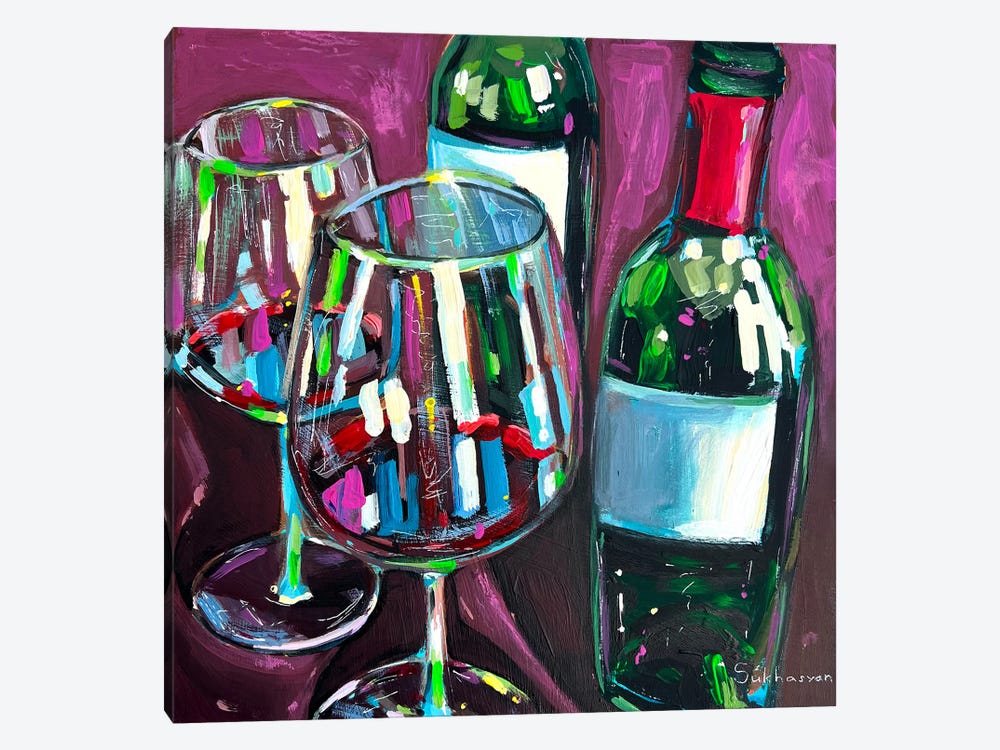 Still Life With Glasses And Wine Bottles by Victoria Sukhasyan 1-piece Canvas Wall Art