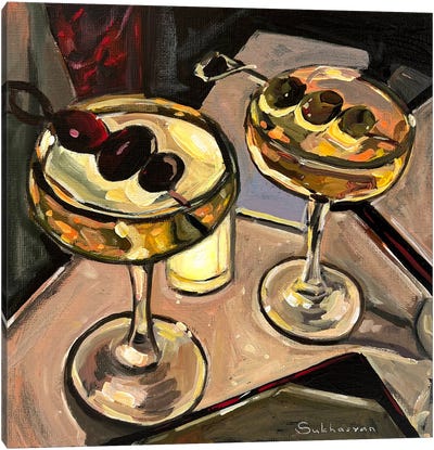 Still Life With Two Cocktails In The Dark Canvas Art Print - Victoria Sukhasyan