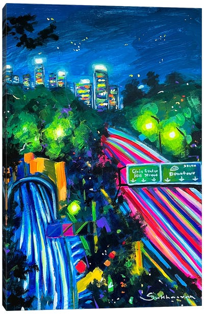 Los Angeles Cityscape At Night N7 Canvas Art Print - Los Angeles Art