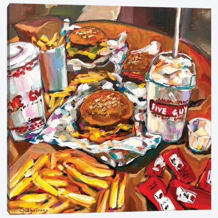 Still Life With Five Guys Burgers And French Fries Canvas Print #VSH28} by Victoria Sukhasyan Canvas Art