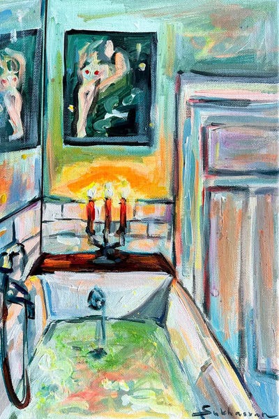 Victoria Sukhasyan: Bathroom Interior With Candles by Victoria Sukhasyan