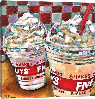 Still Life With 2 Five Guys Milkshakes Canvas Art Print - Restaurant & Diner Art