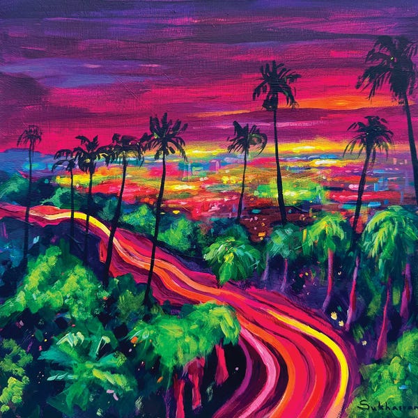 Hi-Vis Yellow: Los Angeles Freeway At Night Neon by Victoria Sukhasyan