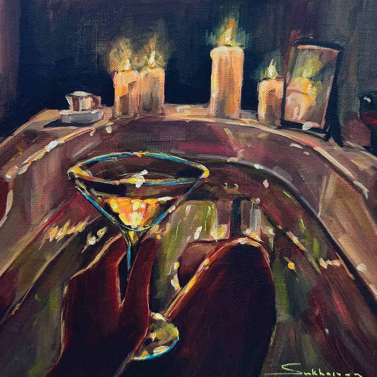 Bath With Martini And Candles