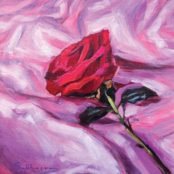 Victoria Sukhasyan: Still Life With Rose On Silk by Victoria Sukhasyan