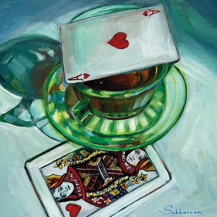 Still Life With Tea And Queen Of Hearts by Victoria Sukhasyan wall art
