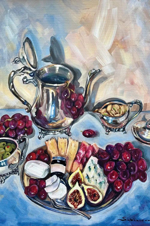 Still Life With Grapes And Silverware