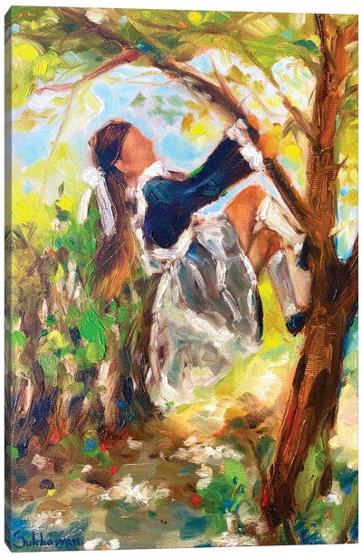 Girl Climbing A Tree Canvas Art Print - Victoria Sukhasyan