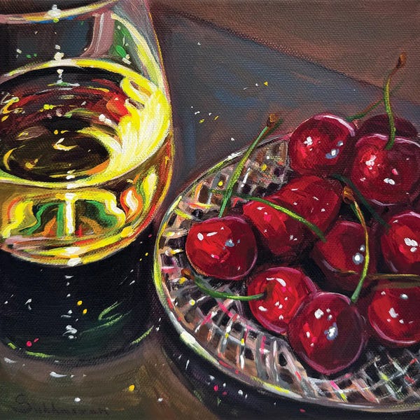 Wine: White Wine And Cherries by Victoria Sukhasyan