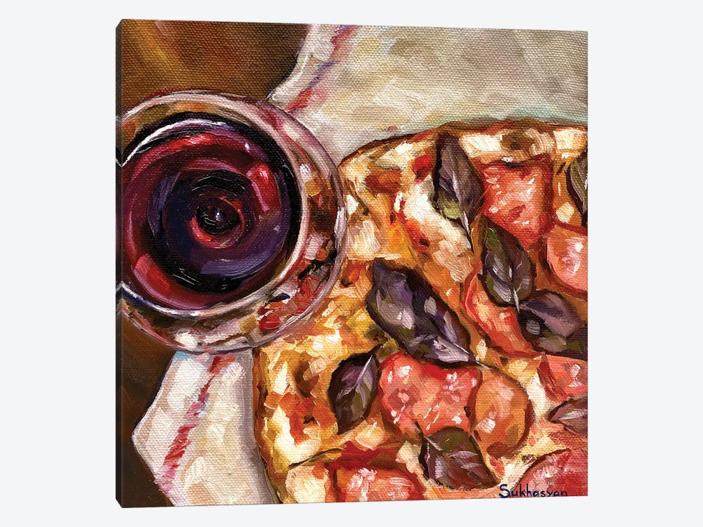 Still Life With A Glass Of Wine And Pizza by Victoria Sukhasyan 1-piece Art Print