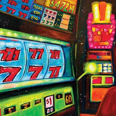 Green - Canvas Prints: Interior With Slot Machine by Victoria Sukhasyan