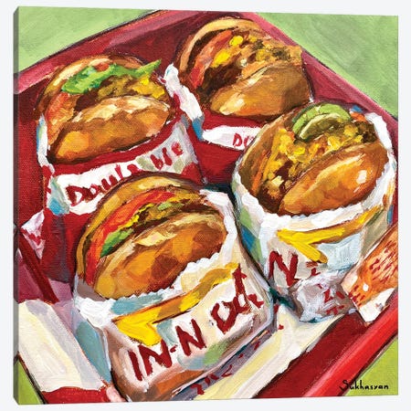 Still Life With 4 In-N-Out Burgers Canvas Print #VSH42} by Victoria Sukhasyan Canvas Wall Art