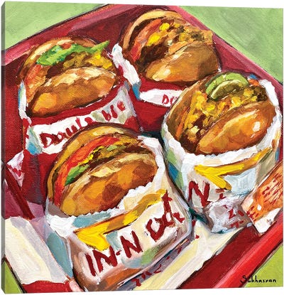 Still Life With 4 In-N-Out Burgers Canvas Art Print - Sandwiches