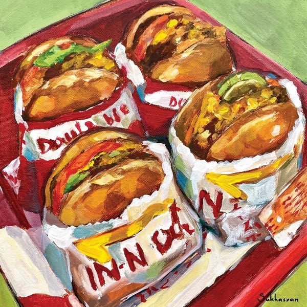 Still Lifes For The Modern World: Still Life With 4 In-N-Out Burgers by Victoria Sukhasyan