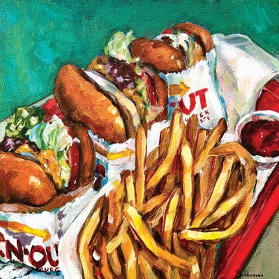 Still Life With 3 In-N-Out Burgers And French Fries by Victoria Sukhasyan canvas print