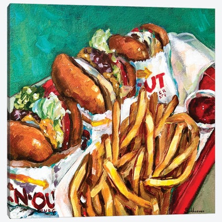 Still Life With 3 In-N-Out Burgers And French Fries Canvas Print #VSH43} by Victoria Sukhasyan Canvas Wall Art