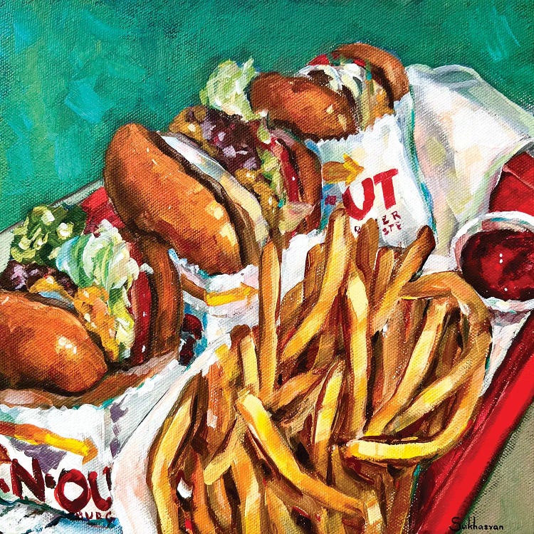 Still Life With 3 In-N-Out Burgers And French Fries