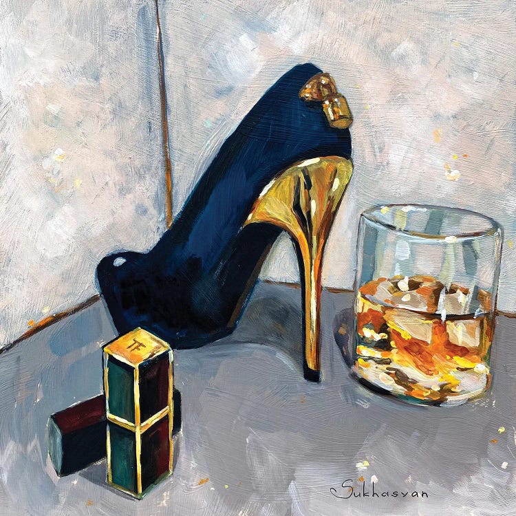 Still Life With Lipstick, Louis Vuitton Heels And Whiskey