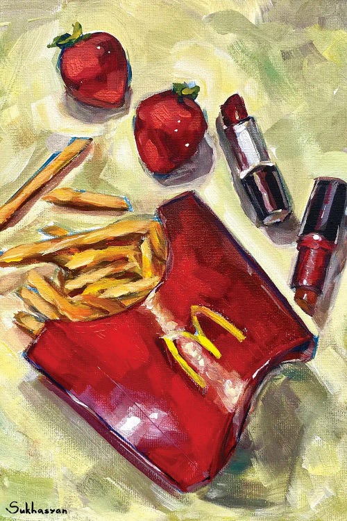 Still Life With McDonalds French Fries, Mac Lipsticks And Strawberries