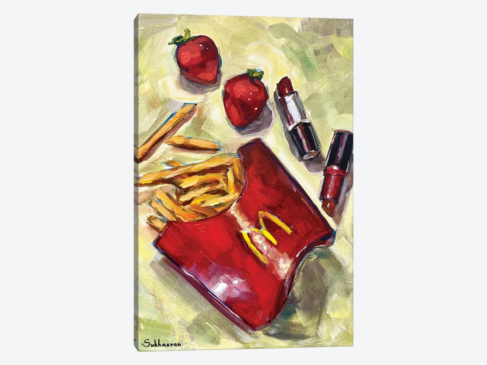Still Life With McDonalds French Fries, Mac Lipsticks And Strawberries by Victoria Sukhasyan 1-piece Canvas Wall Art