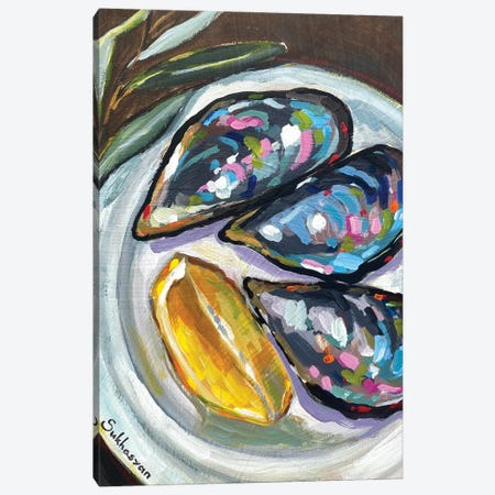 Still Life With Mussels Shells And Lemon Slice Canvas Print #VSH61} by Victoria Sukhasyan Canvas Wall Art