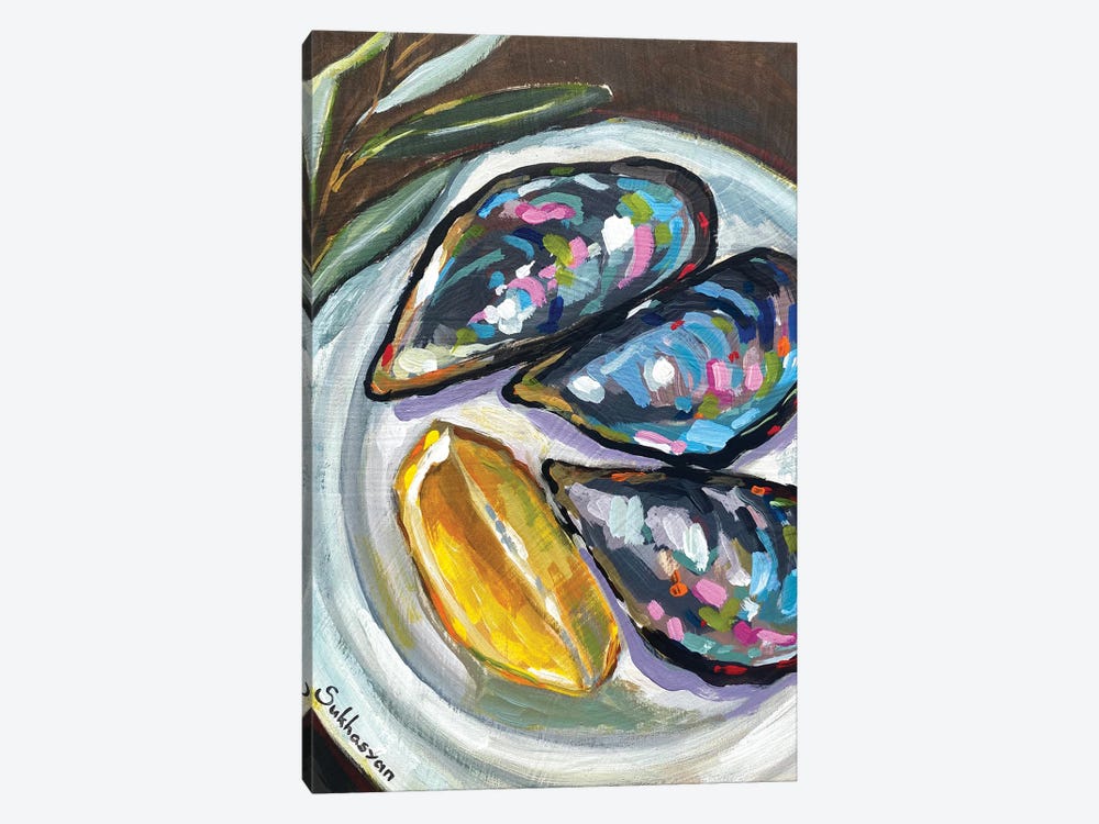 Still Life With Mussels Shells And Lemon Slice by Victoria Sukhasyan 1-piece Canvas Print
