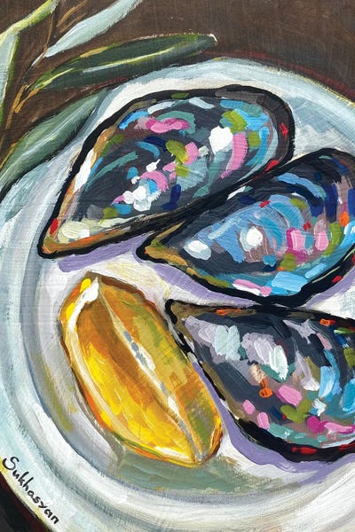 Oysters: Still Life With Mussels Shells And Lemon Slice by Victoria Sukhasyan