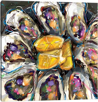 Still Life With Oysters And Lemon Slices Canvas Art Print - Victoria Sukhasyan