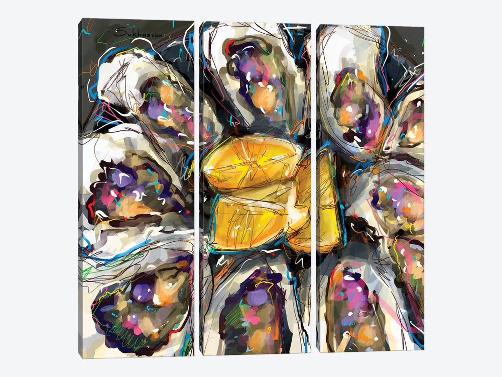 Still Life With Oysters And Lemon Slices by Victoria Sukhasyan 3-piece Canvas Artwork