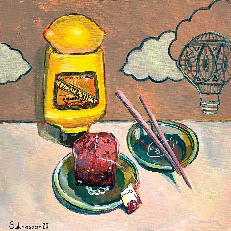 Still Life With Passion Fruit Tea, Lemon And Mustard