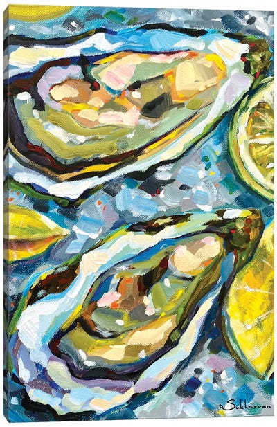 Still Life With Oysters, Lemon And Lime Slices Canvas Art Print - Victoria Sukhasyan