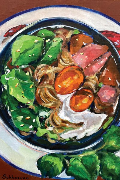 Still Life With Ramen Noodle Soup by Victoria Sukhasyan framed canvas print