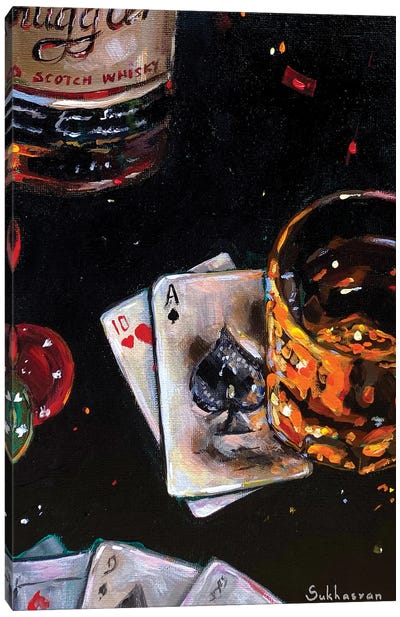 Poker And Whiskey Canvas Art Print - Game Room Art