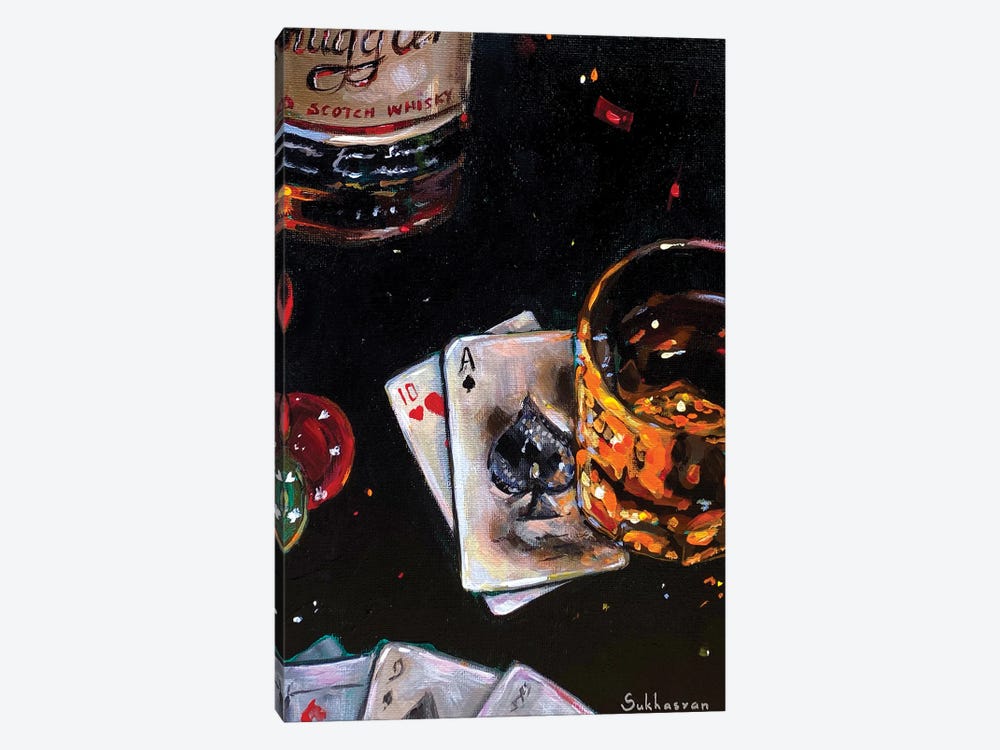 Poker And Whiskey by Victoria Sukhasyan 1-piece Canvas Art Print