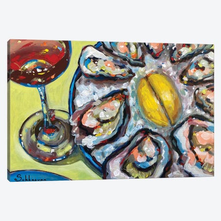 Still Life With Red Wine, Oysters And Lemon Slices Canvas Print #VSH70} by Victoria Sukhasyan Art Print