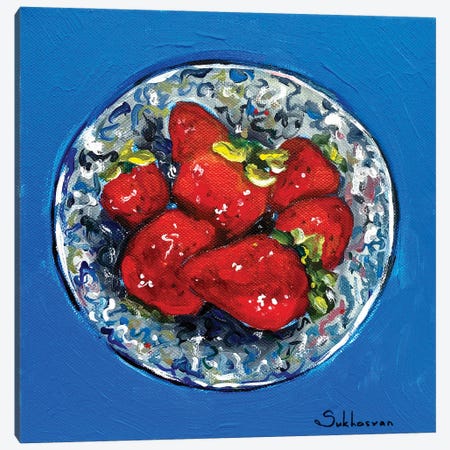 Still Life With The Bowl Of Strawberries Canvas Print #VSH77} by Victoria Sukhasyan Canvas Artwork