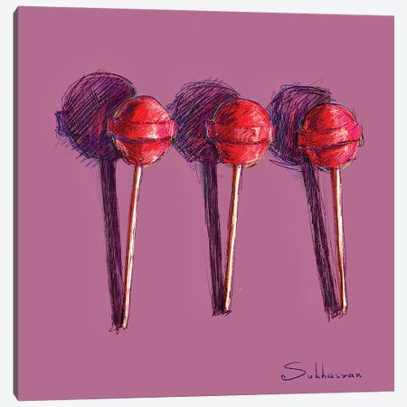 Still Life With Strawberry Lollipops Canvas Print #VSH80} by Victoria Sukhasyan Canvas Artwork