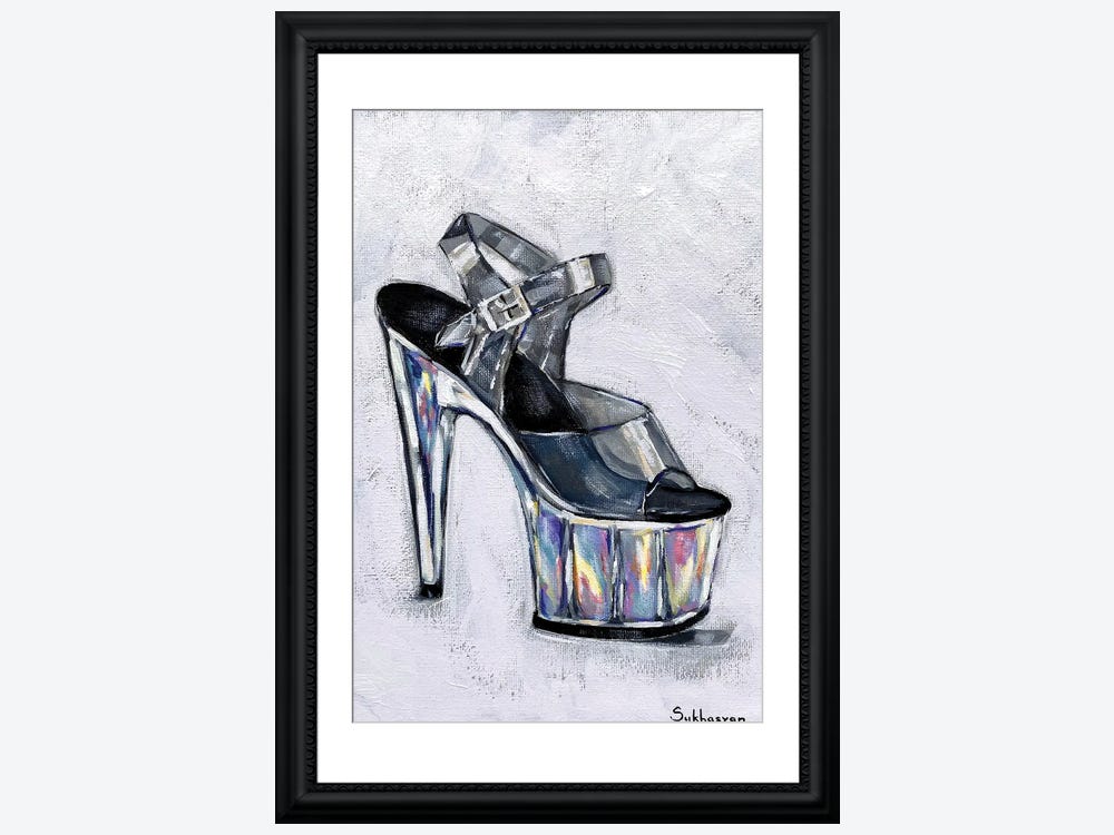 Watercolor Books and Heels - Wrapped Canvas Painting Trule Size: 12 H x 8 W