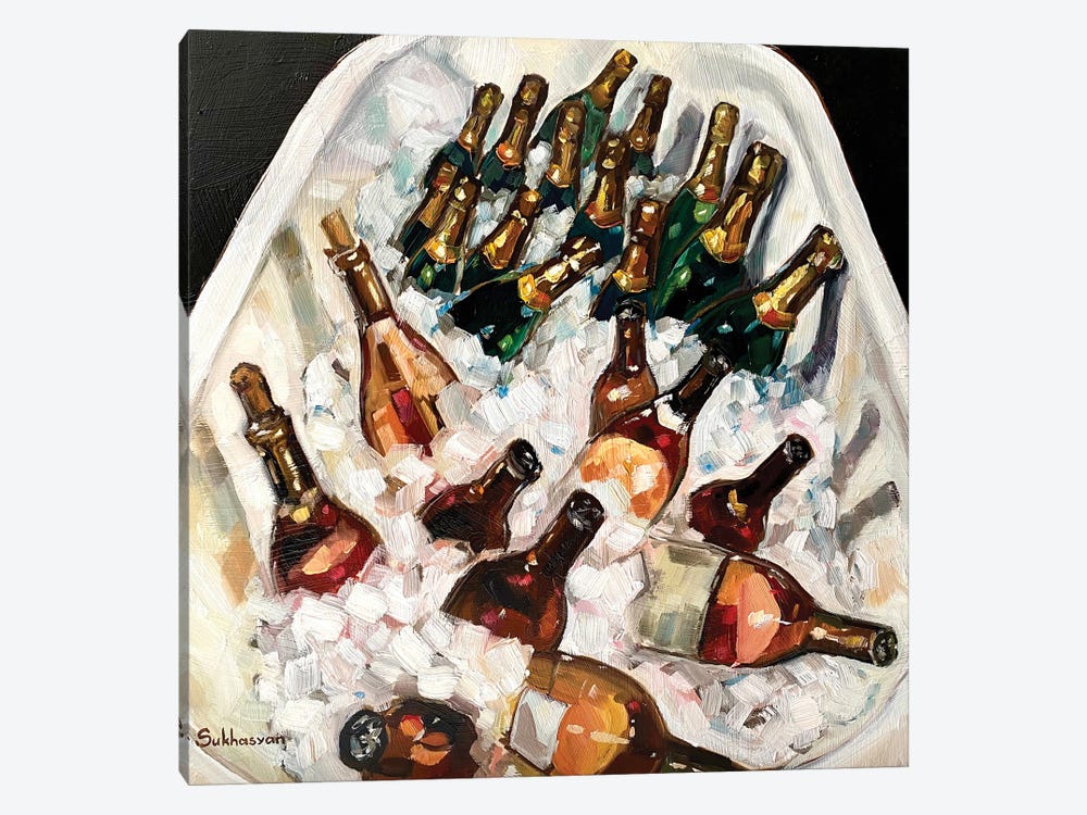 Still life With Wine And Champagne Bottles In The Bathtub by Victoria Sukhasyan 1-piece Art Print