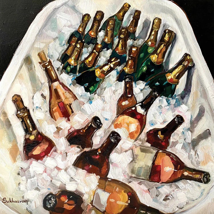 Still life With Wine And Champagne Bottles In The Bathtub