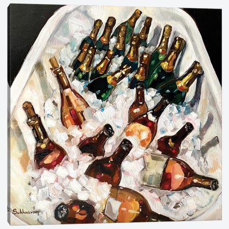 Still life With Wine And Champagne Bottles In The Bathtub Canvas Print #VSH87} by Victoria Sukhasyan Canvas Art Print