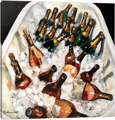 Still life With Wine And Champagne Bottles In The Bathtub Canvas Art Print - Victoria Sukhasyan