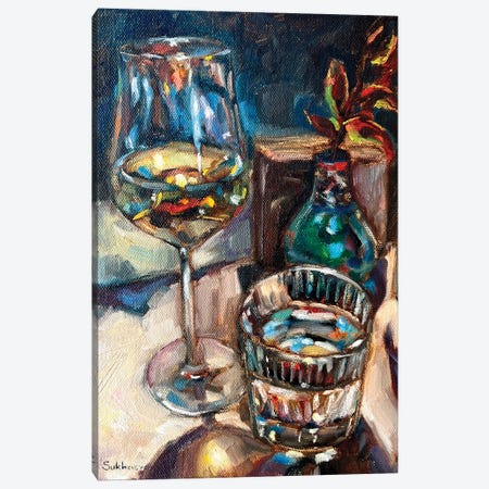 Still Life With Wine And Water Canvas Print #VSH88} by Victoria Sukhasyan Canvas Art