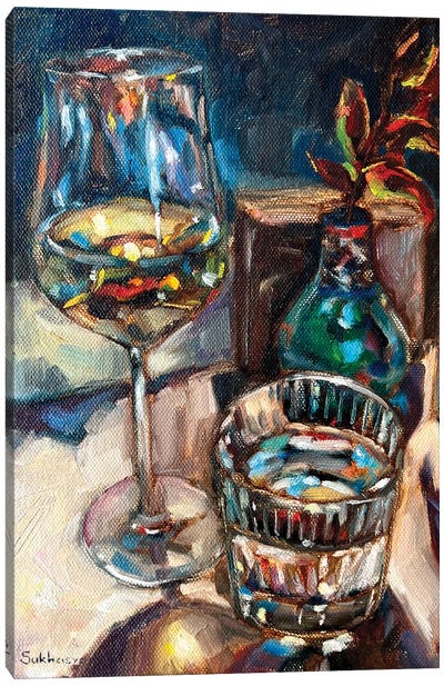 Still Life With Wine And Water Canvas Art Print - Victoria Sukhasyan