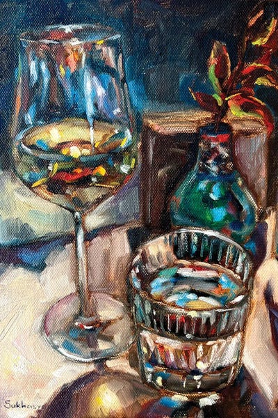 Wine: Still Life With Wine And Water by Victoria Sukhasyan