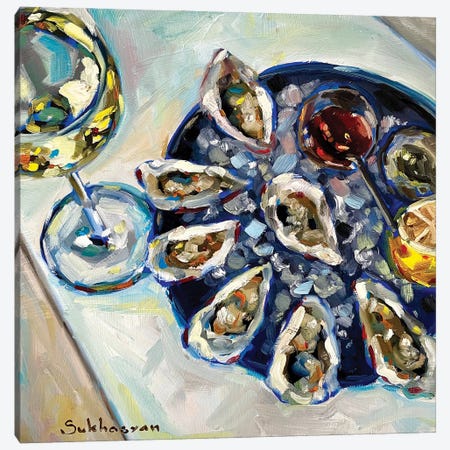 Still Life With White Wine And Oysters Canvas Print #VSH90} by Victoria Sukhasyan Art Print