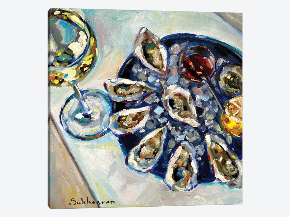 Still Life With White Wine And Oysters by Victoria Sukhasyan 1-piece Canvas Art Print