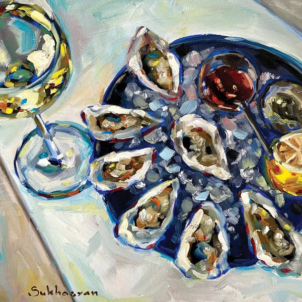 Kitchen: Still Life With White Wine And Oysters by Victoria Sukhasyan