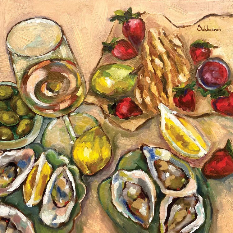 Still Life With Wine, Oysters, Strawberries And Lemons