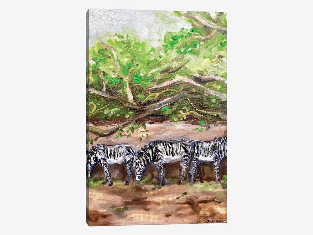 Scenery With Zebras by Victoria Sukhasyan 1-piece Canvas Artwork